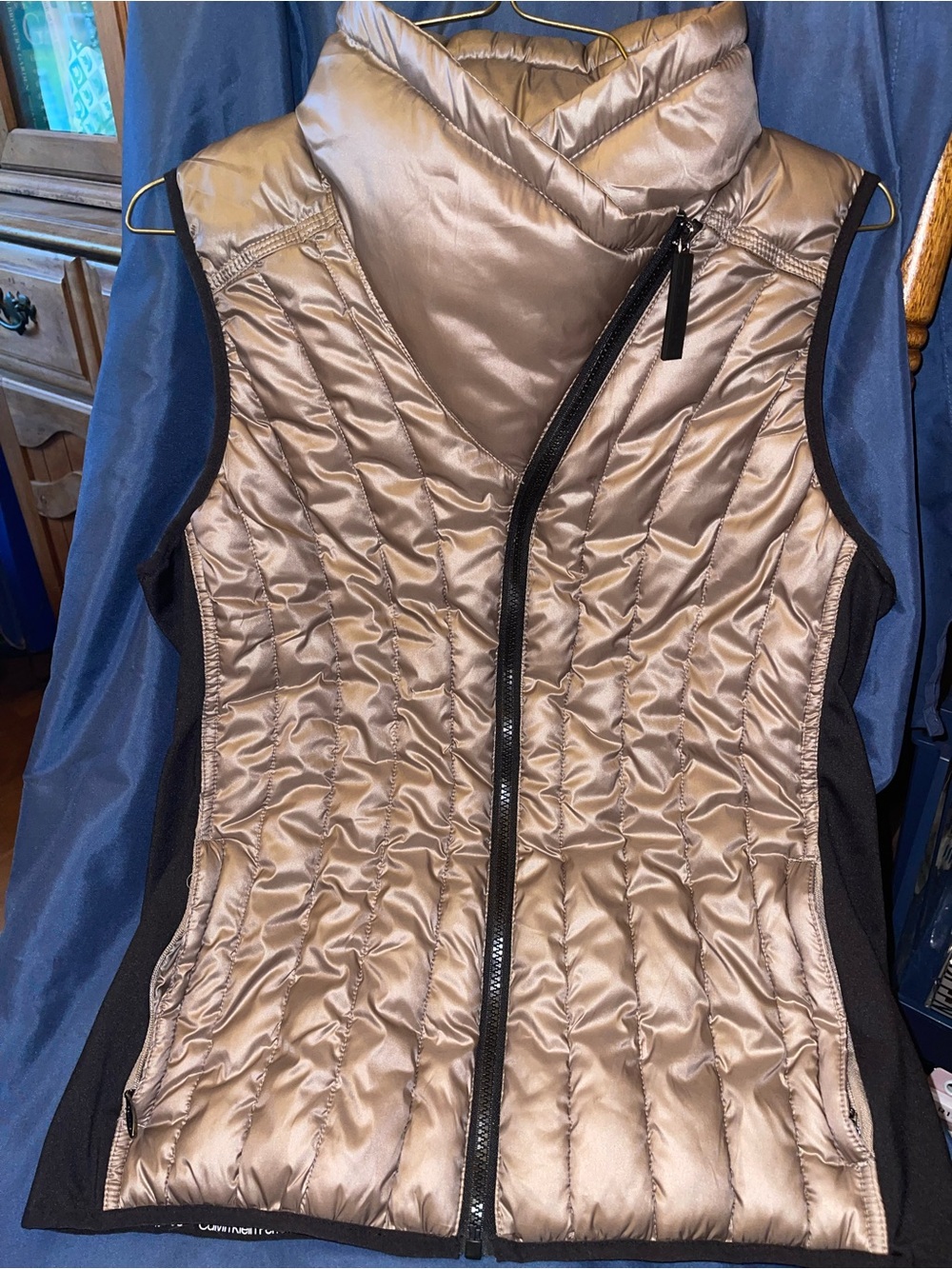 Calvin Klein Metallic Taupe Quilted Puffer Vest